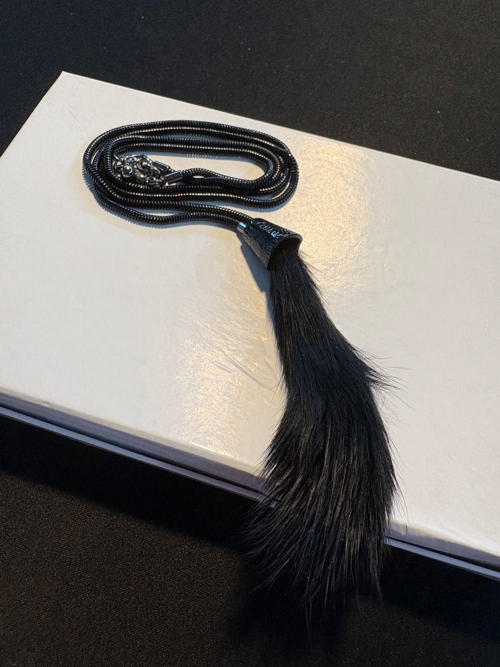 Black Fur Tassel Necklace - Women's Accessory